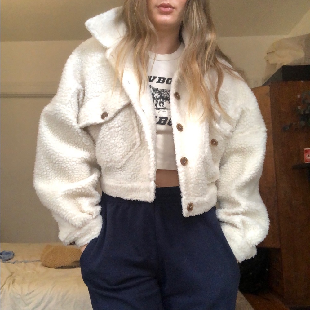 BOOHOO high collar teddy coat